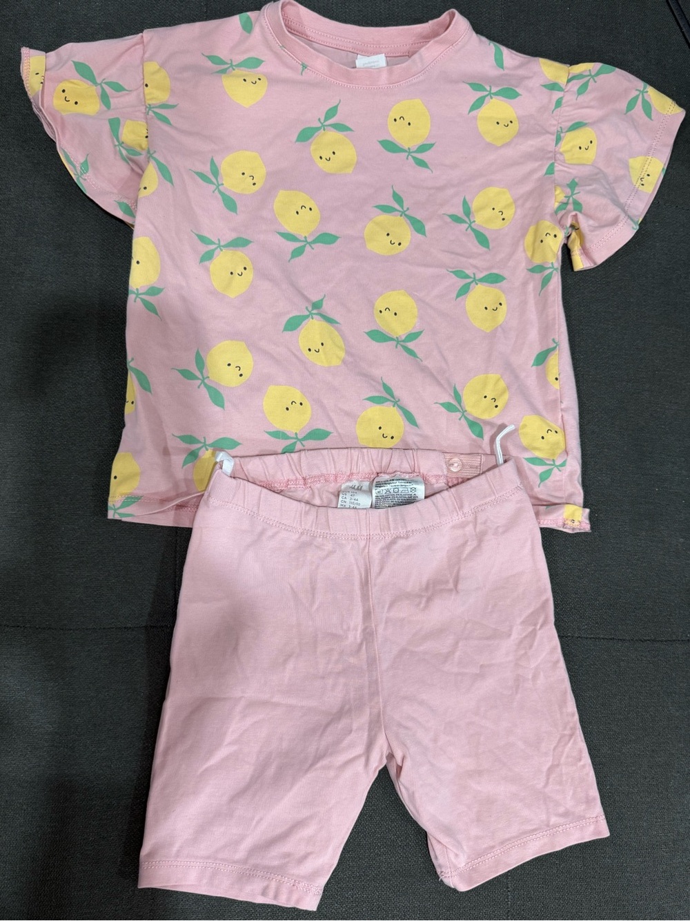 H&M Pink shorts  Set with Yellow Lemon Print